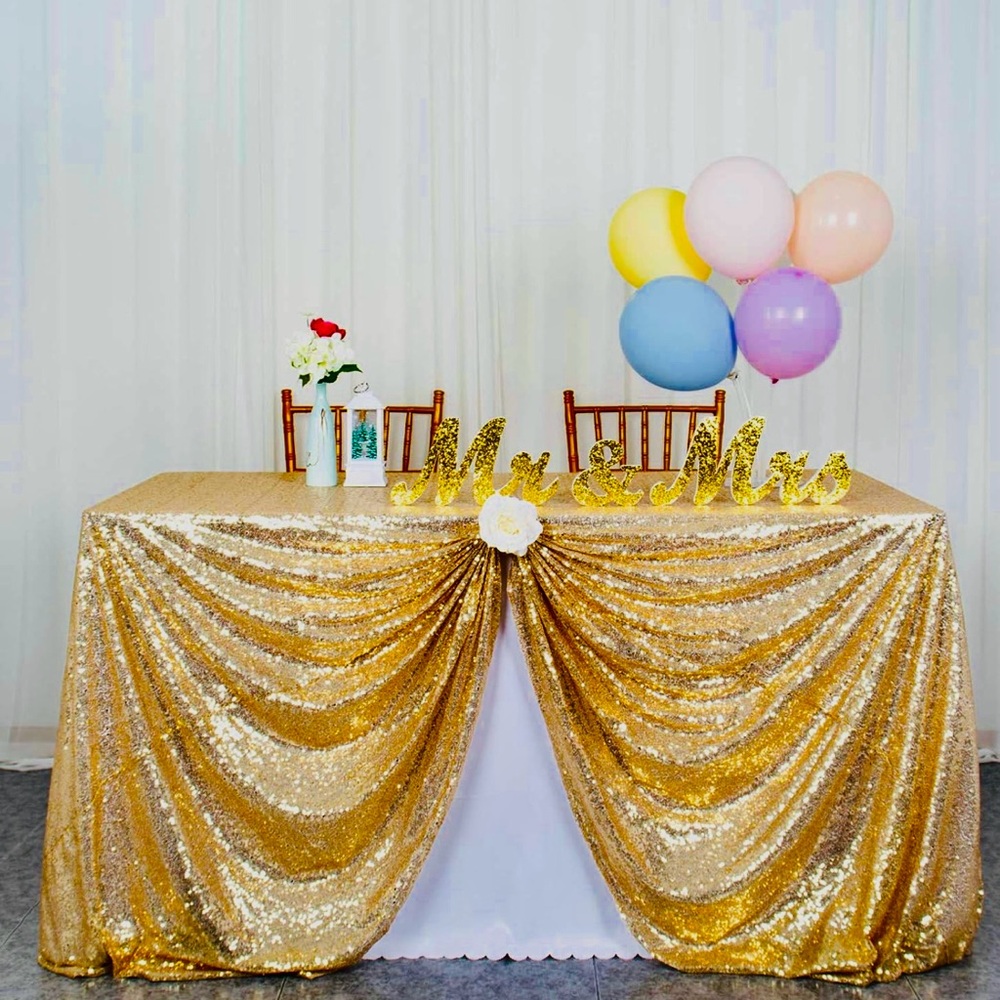 Gold Sequin Tablecloth for Wedding & Party Events 50”x80” Rectangle